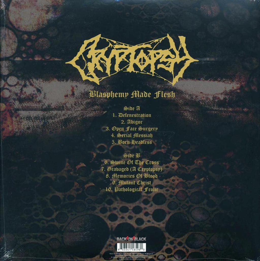 Cryptopsy - Blasphemy Made Flesh (ltd. ed.) (clear vinyl) vinyl LP back cover