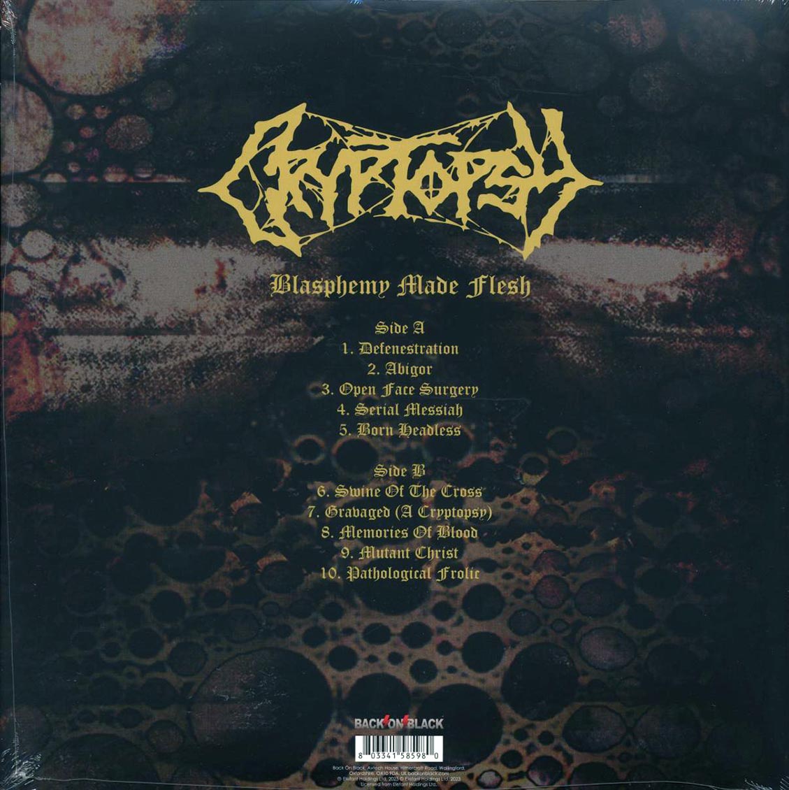 Cryptopsy - Blasphemy Made Flesh (ltd. ed.) (clear vinyl) vinyl LP back cover