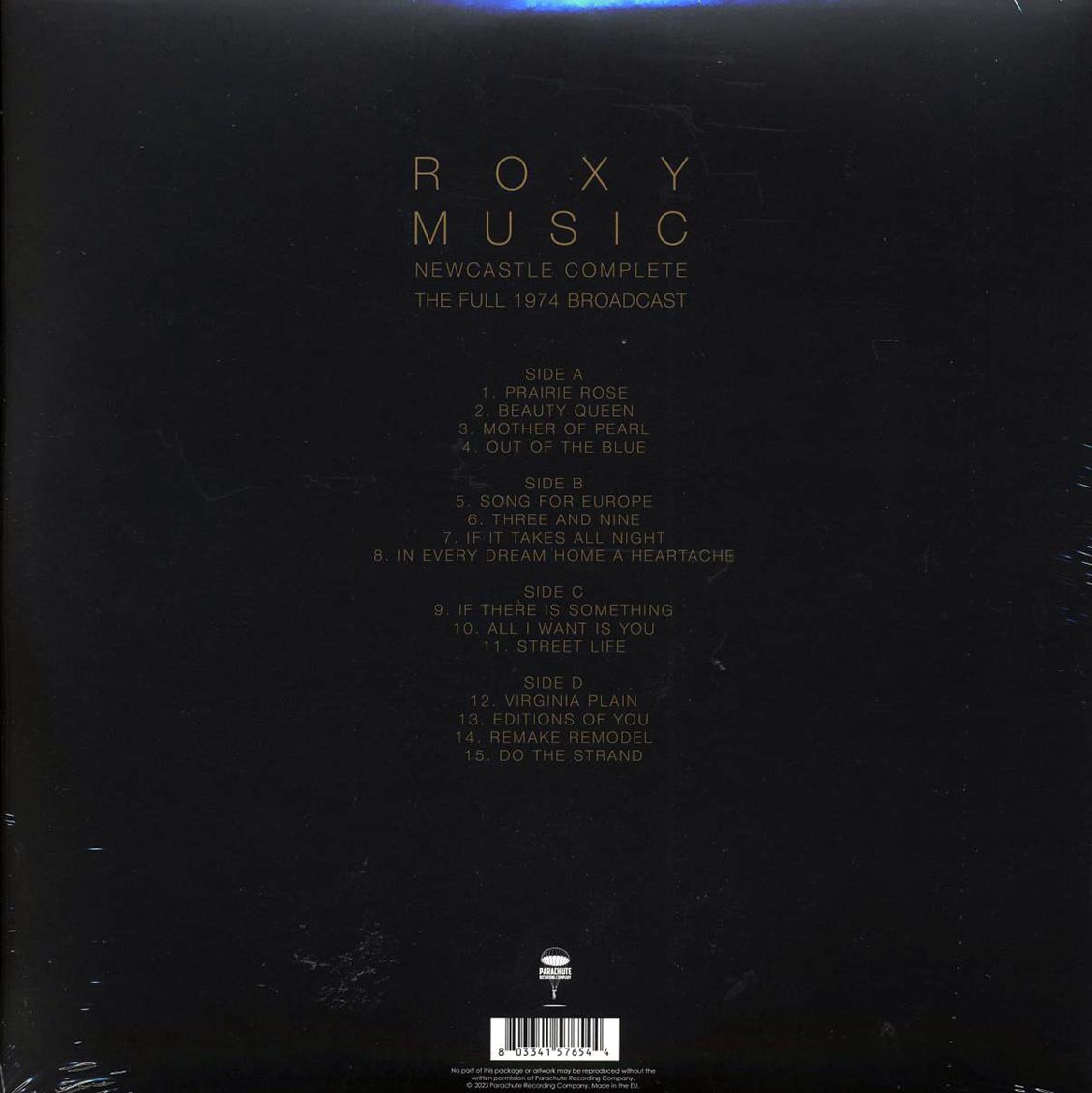 Roxy Music - Newcastle Complete: The Full 1974 Broadcast (2xLP) vinyl LP back cover