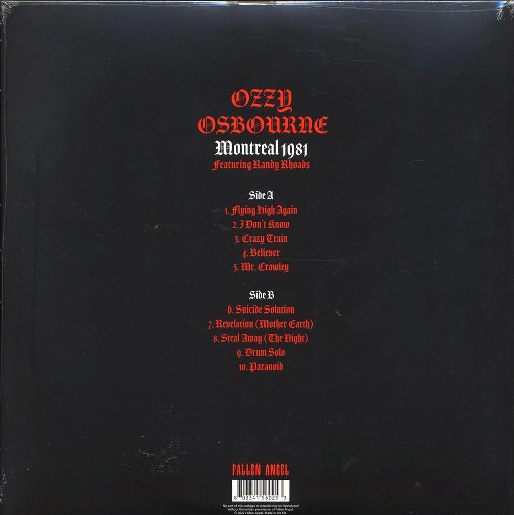 Ozzy Osbourne - Montreal 1981: Theatre Sain-Denin, Montreal, 28th July 1981 (ltd. ed.) (red vinyl) vinyl LP back cover