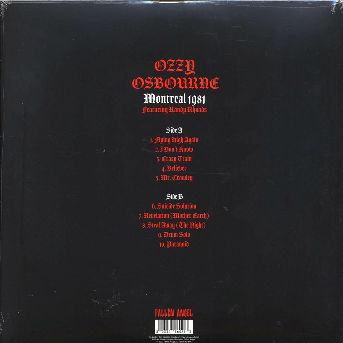 Ozzy Osbourne - Montreal 1981: Theatre Sain-Denin, Montreal, 28th July 1981 (ltd. ed.) (red vinyl) vinyl LP back cover