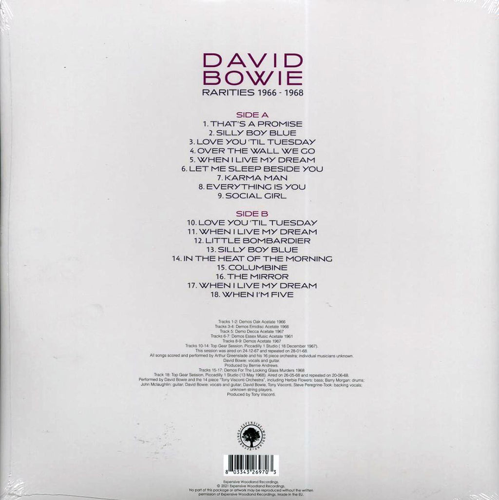 David Bowie - Rarities 1966-1968: Demos And Top Gear Sessions vinyl LP back cover