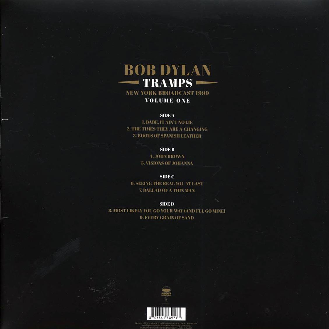 Bob Dylan - Tramps Volume 1: New York Broadcast 1999 (2xLP) vinyl LP back cover