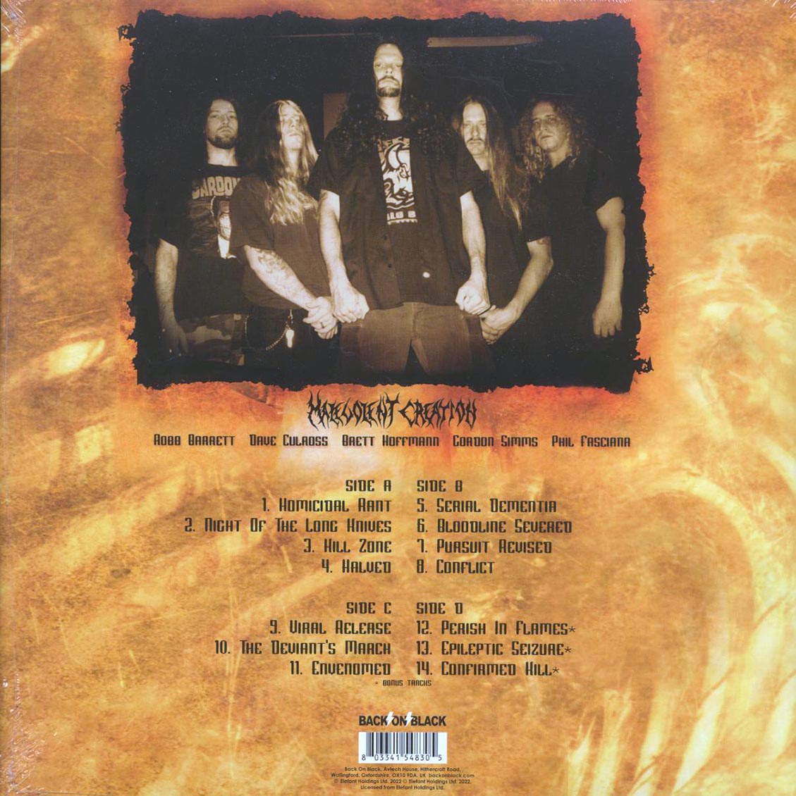 Malevolent Creation - Envenomed II (ltd. ed.) (2xLP) (yellow vinyl) vinyl LP back cover