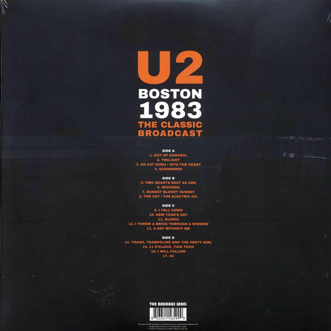 U2 - Boston 1983: The Classic Broadcast (ltd. ed.) (2xLP) (clear vinyl) vinyl LP back cover