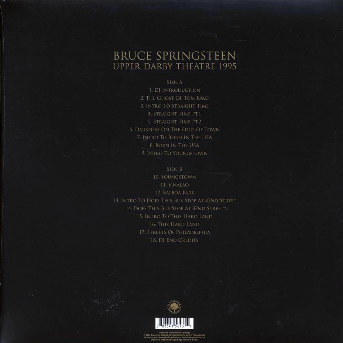 Bruce Springsteen - Upper Darby Theatre 1995 vinyl LP back cover