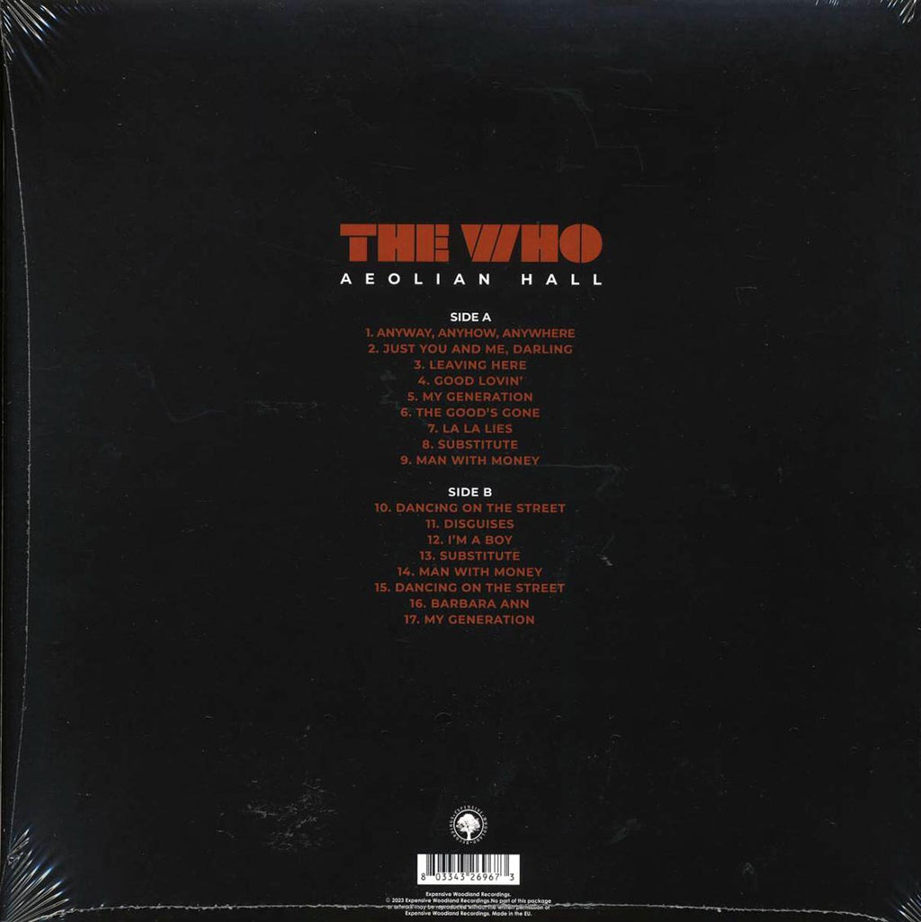 The Who - Aeolian Hall vinyl LP back cover