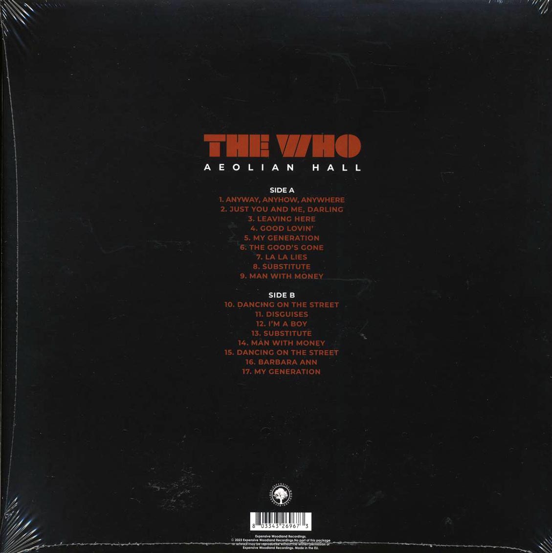 The Who - Aeolian Hall vinyl LP back cover