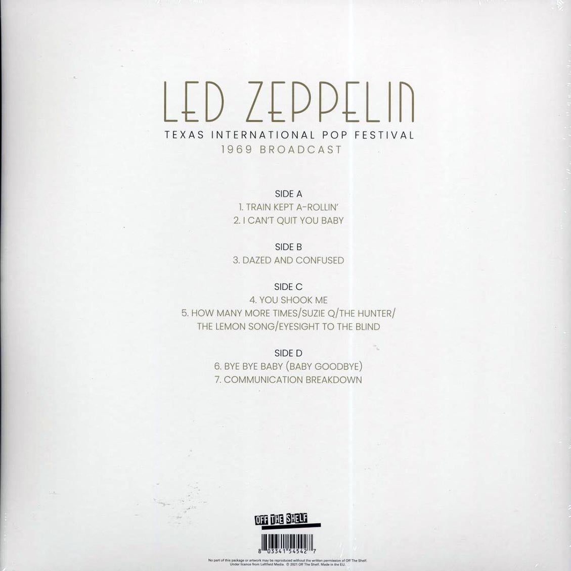Led Zeppelin - Texas International Pop Festival (ltd. ed.) (2xLP) (grey/black splatter vinyl) vinyl LP back cover