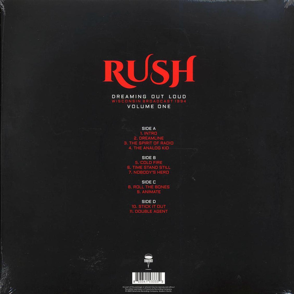 Rush - Dreaming Out Loud Volume 1: Wisconsin Broadcast 1994 (2xLP) vinyl LP back cover