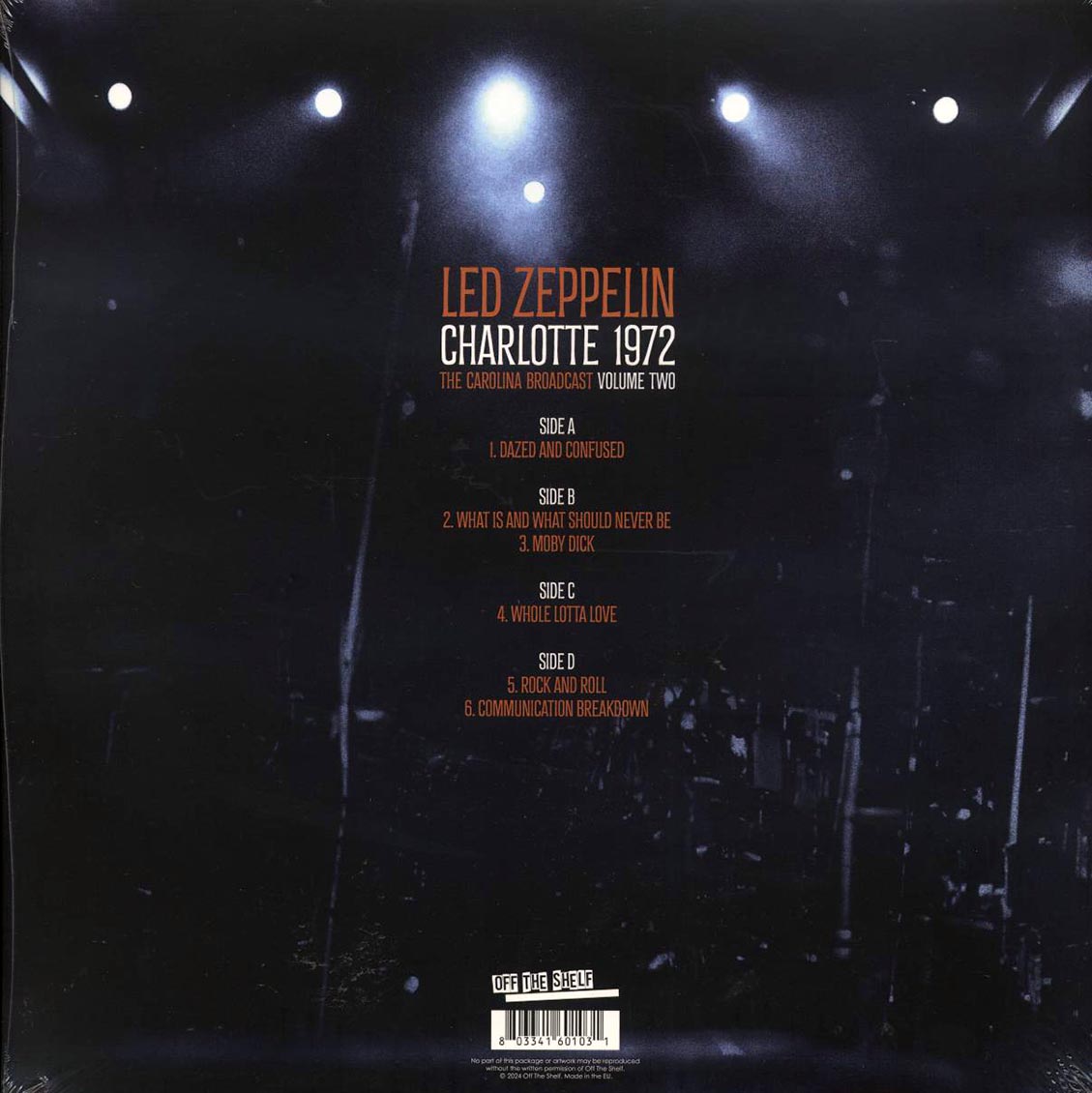 Led Zeppelin - Charlotte 1972 Volume 2: The Carolina Broadcast (ltd. ed.) (2xLP) (white vinyl) vinyl LP back cover