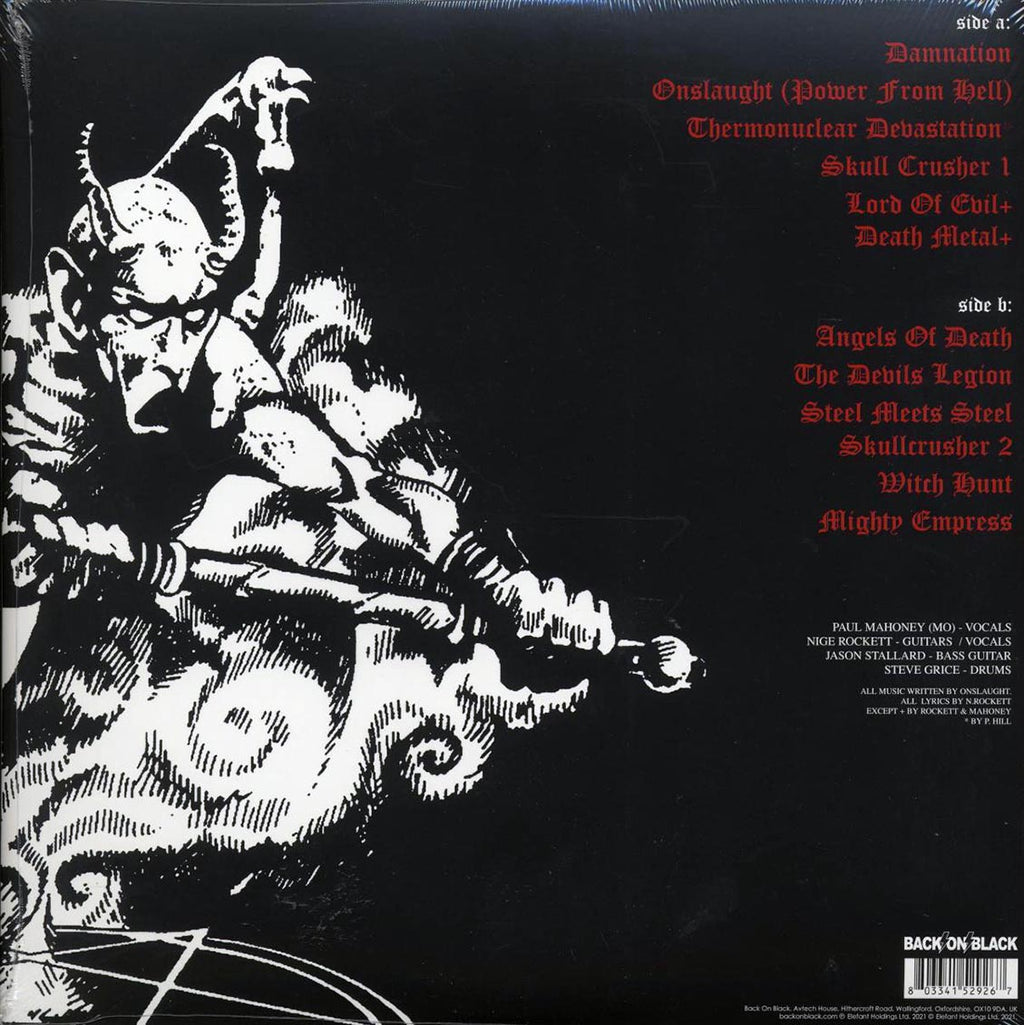Onslaught - Power From Hell (ltd. ed.) (white/red splatter vinyl) vinyl LP back cover