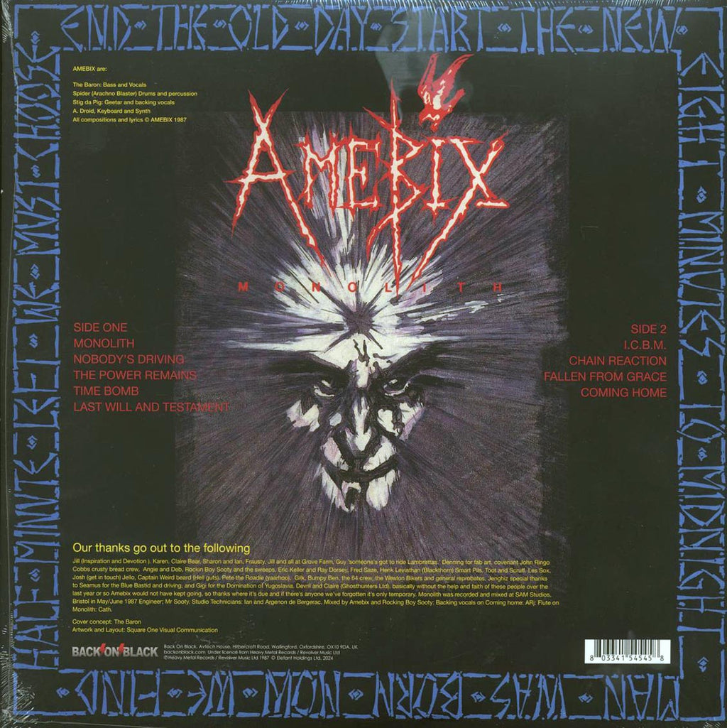 Amebix - Monolith (ltd. ed.) (red vinyl) vinyl LP back cover