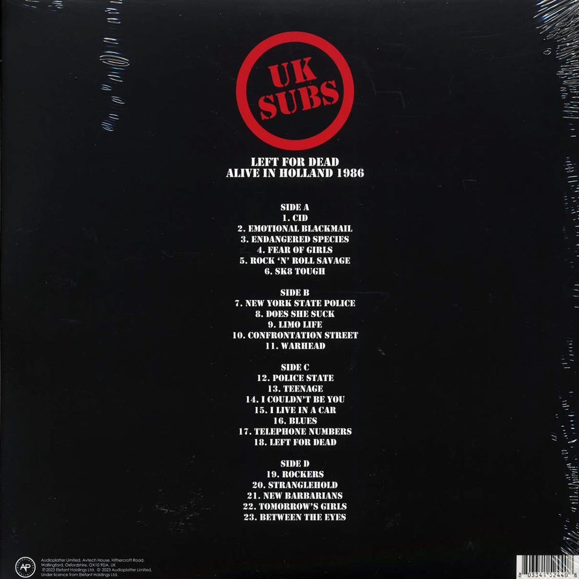 UK Subs - Left For Dead: Alive In Holland 1986 (ltd. ed.) (2xLP) (clear vinyl) vinyl LP back cover