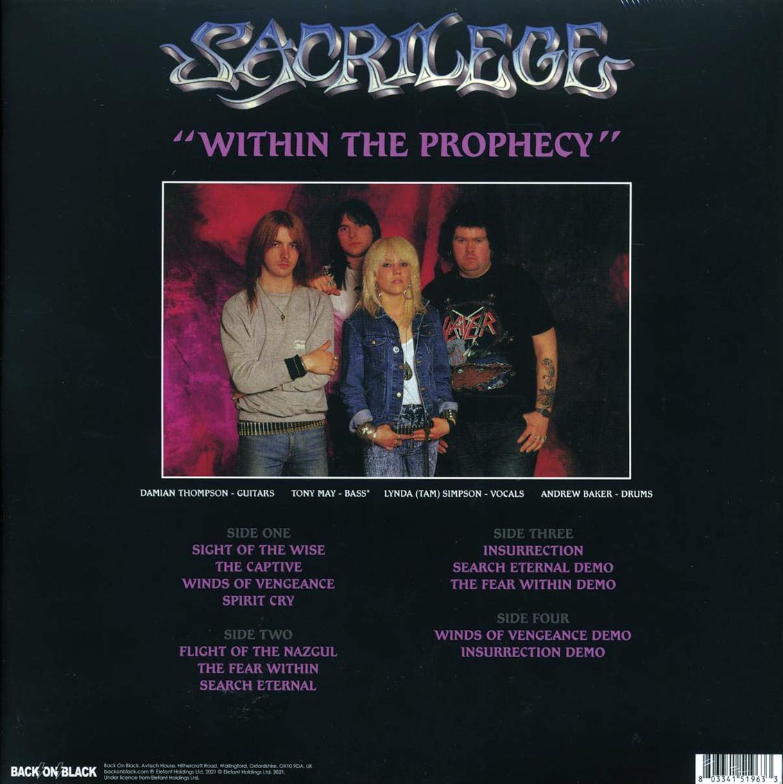 Sacrilege - Within The Prophecy (ltd. ed.) (2xLP) (clear/purple splatter vinyl) vinyl LP back cover