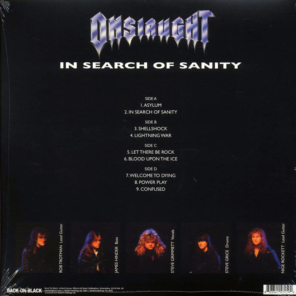Onslaught - In Search Of Sanity (ltd. ed.) (2xLP) (grey/black splatter vinyl) vinyl LP back cover