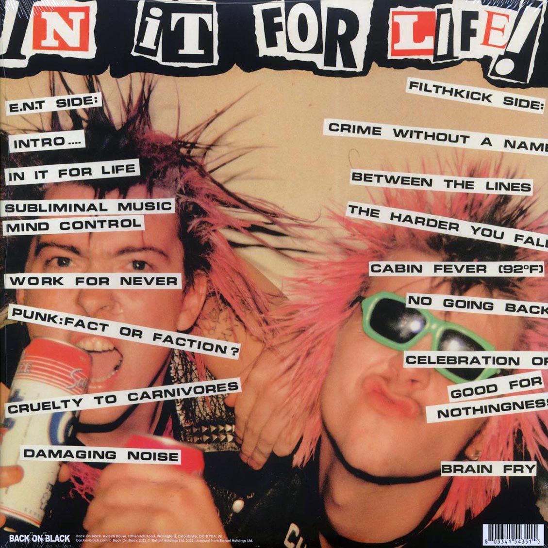 Extreme Noise Terror, Filthkick - In It For Life (ltd. ed.) (clear vinyl) vinyl LP back cover