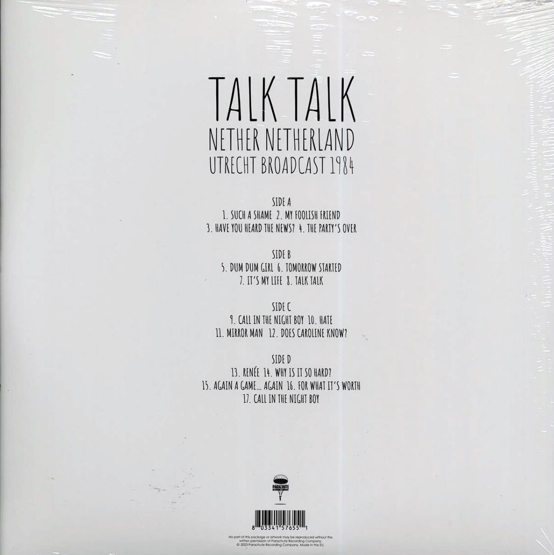 Talk Talk - Nether Netherland: Utrecht Broadcast 1984 (2xLP) vinyl LP back cover