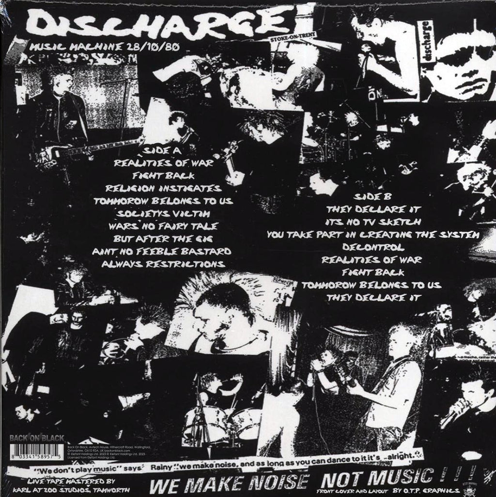 Discharge - First London Gig: Music Machine 28/10/80 (ltd. ed.) (clear vinyl) vinyl LP back cover