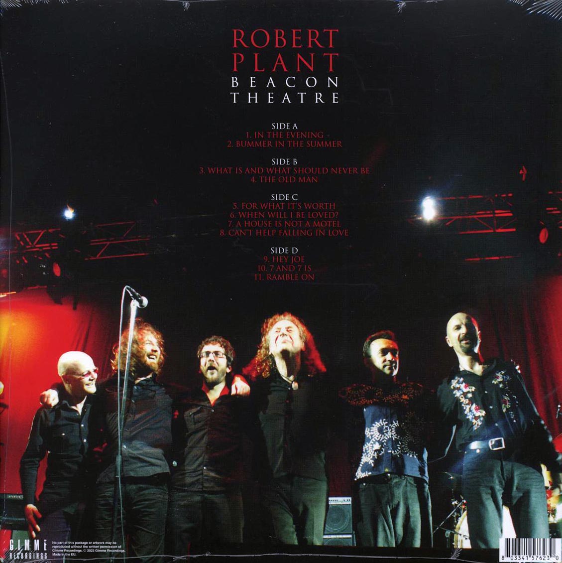 Robert Plant - Beacon Theatre: June 3, 2006, New York (ltd. ed.) (2xLP) (clear vinyl) vinyl LP back cover