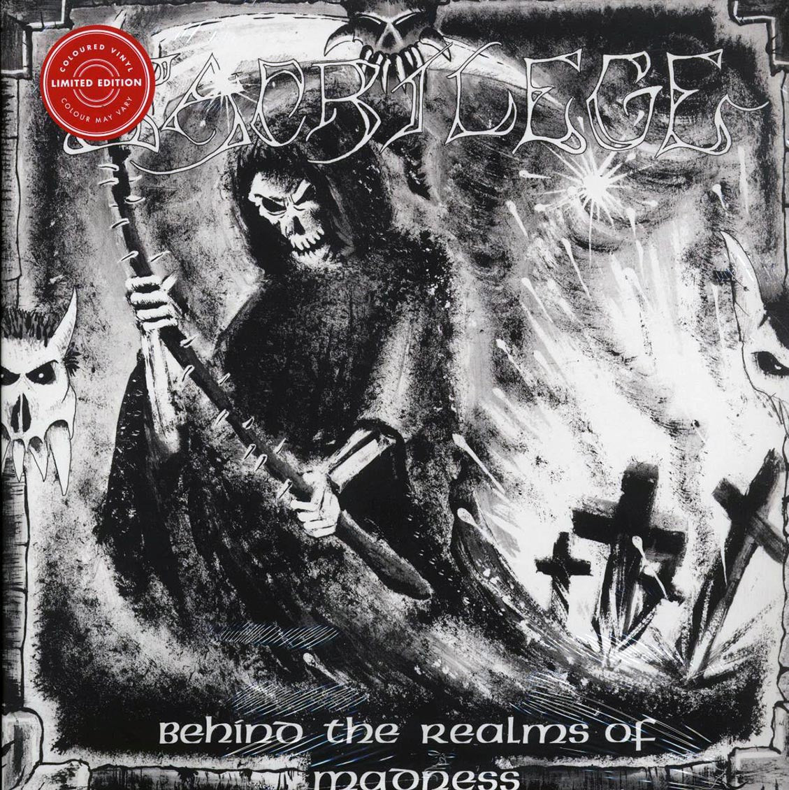 Sacrilege - Behind The Realms Of Madness (ltd. ed.) (2xLP) (white/black splatter vinyl) vinyl LP front cover