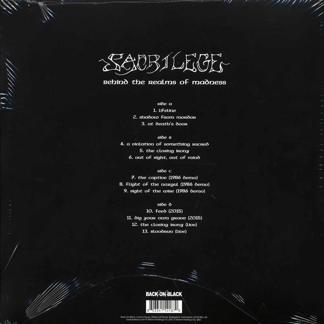 Sacrilege - Behind The Realms Of Madness (ltd. ed.) (2xLP) (white/black splatter vinyl) vinyl LP back cover