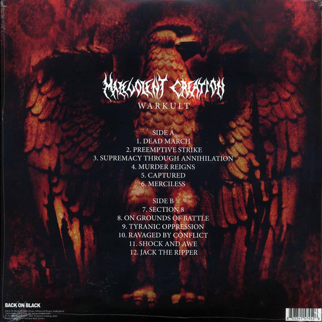 Malevolent Creation - Warkult (ltd. ed.) (red vinyl) vinyl LP back cover