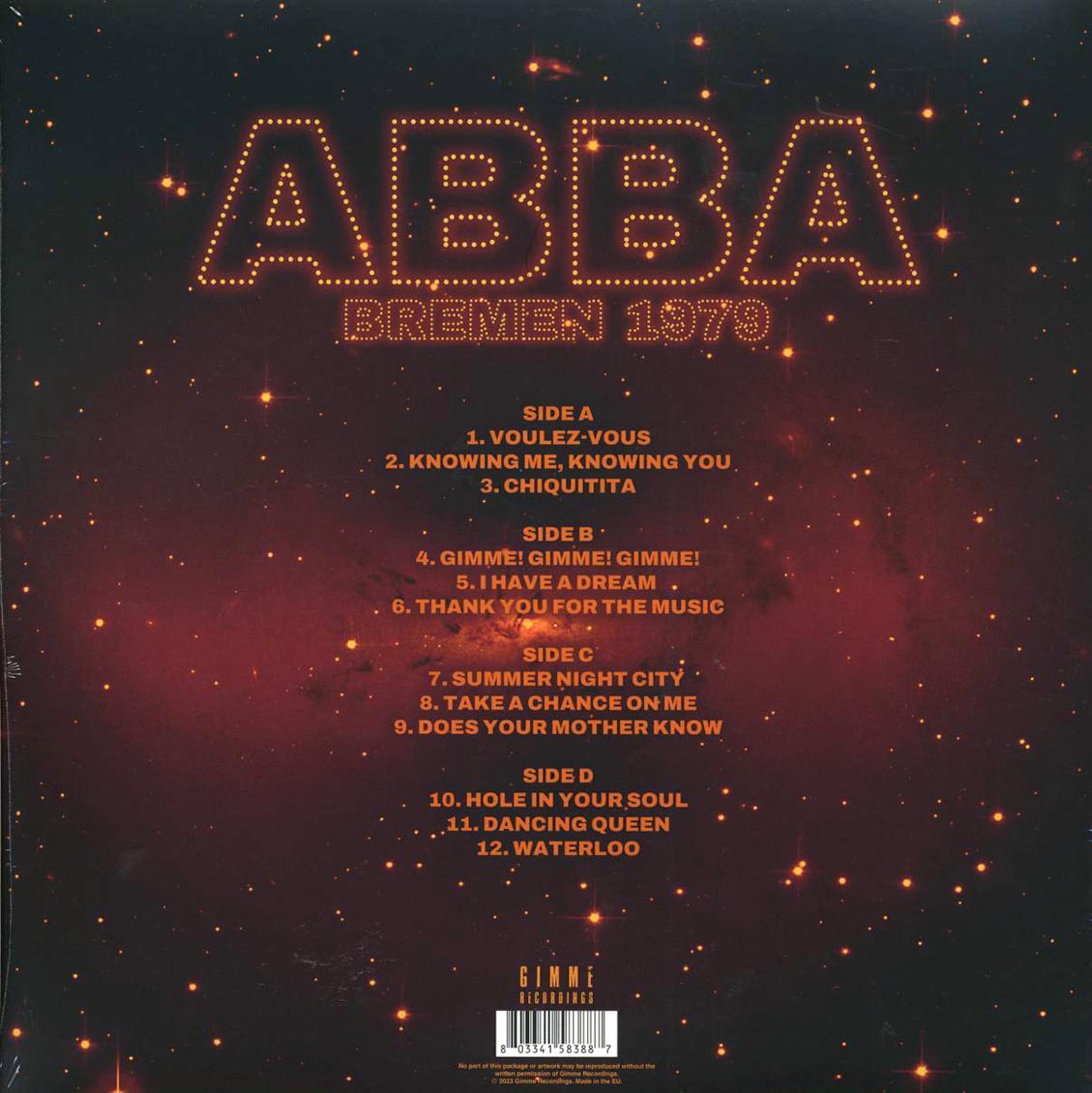 Abba - Bremen 1979 (ltd. ed.) (2xLP) (clear vinyl) vinyl LP back cover