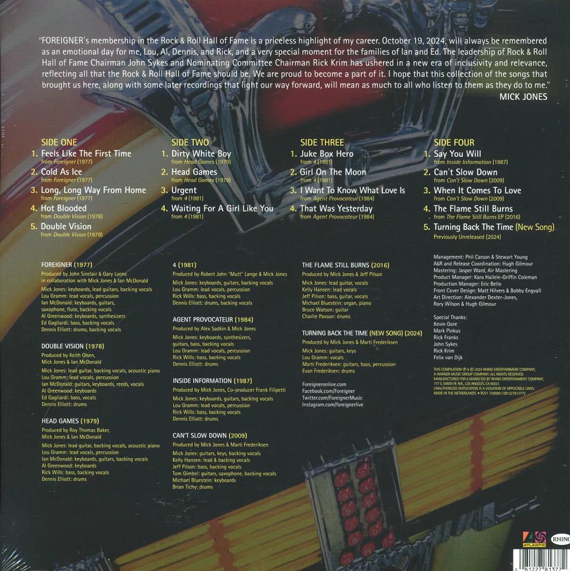Foreigner - Turning Back The Time (2xLP) (clear vinyl) vinyl LP back cover