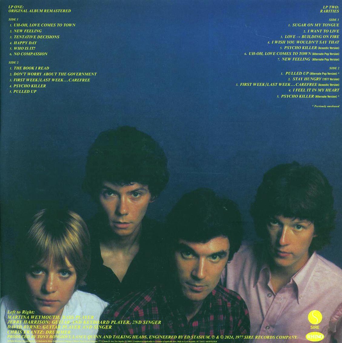 Talking Heads - Talking Heads: 77 (with Bonus LP) (+12 bonus tracks) (ltd. ed.) (2xLP) (green vinyl) vinyl LP back cover