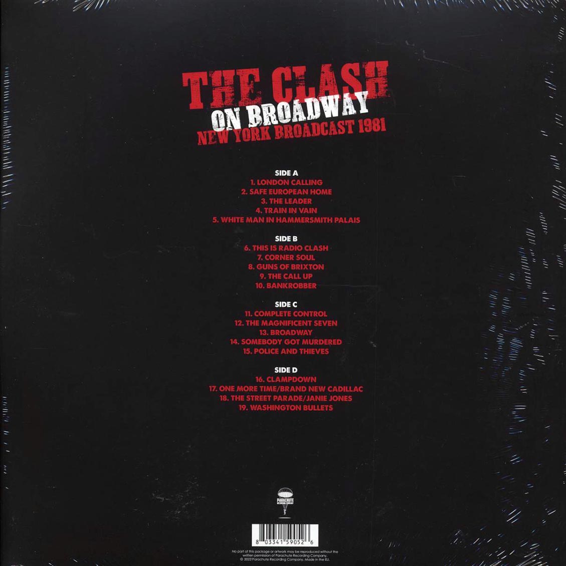 The Clash - On Broadway: New York Broadcast 1981 (ltd. ed.) (2xLP) (red vinyl) vinyl LP back cover