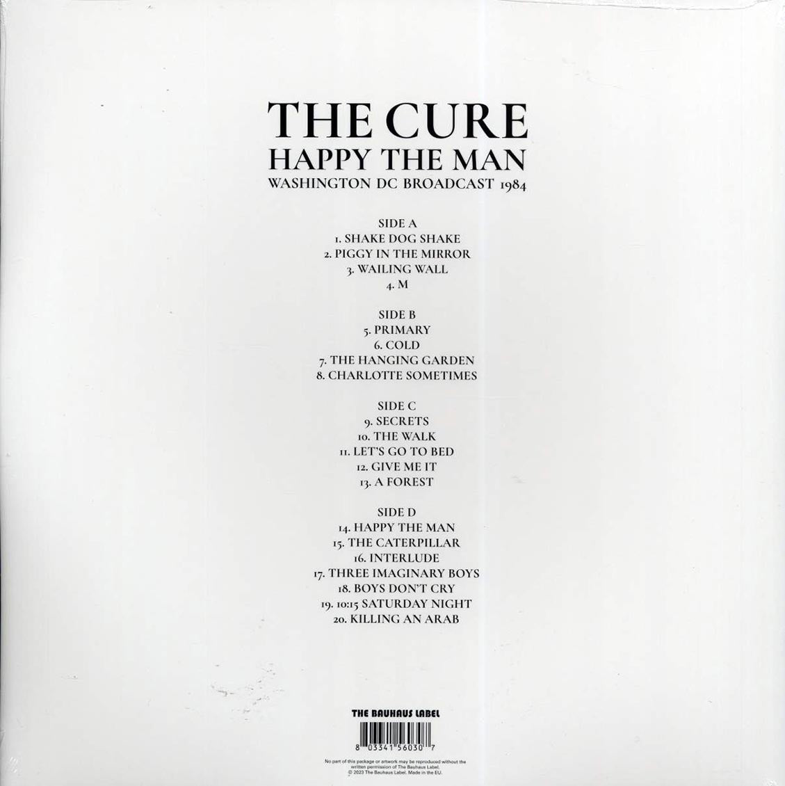 The Cure - Happy The Man: Washington DC Broadcast 1984 (ltd. ed.) (2xLP) (clear vinyl) vinyl LP back cover