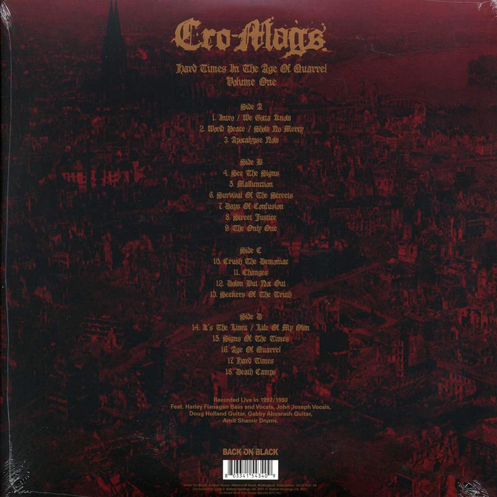 Cro-Mags - Hard Times In The Age Of Quarrel Volume 1 (2xLP) vinyl LP back cover