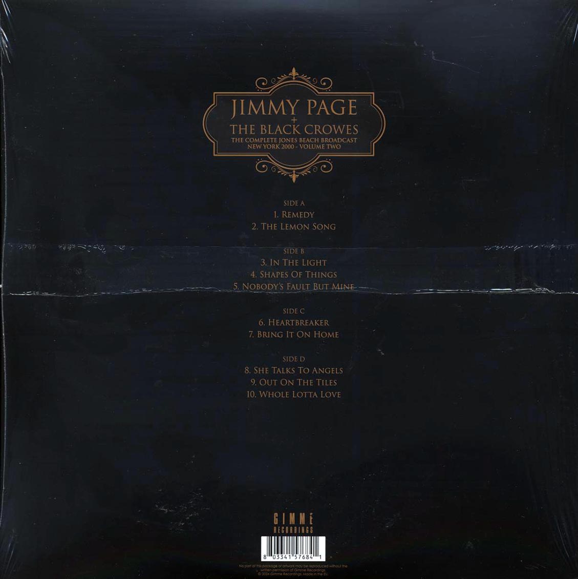 Jimmy Page, The Black Crowes - New York 2000 Volume 2: The Complete Jones Beach Broadcast (2xLP) vinyl LP back cover