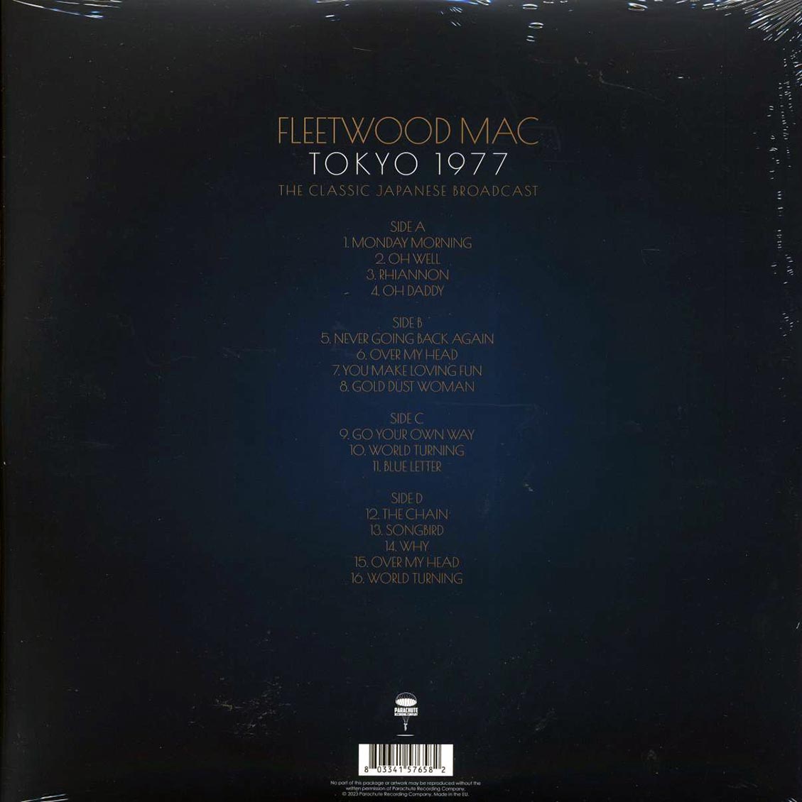 Fleetwood Mac - Tokyo 1977: The Classic Japanese Broadcast (2xLP) vinyl LP back cover