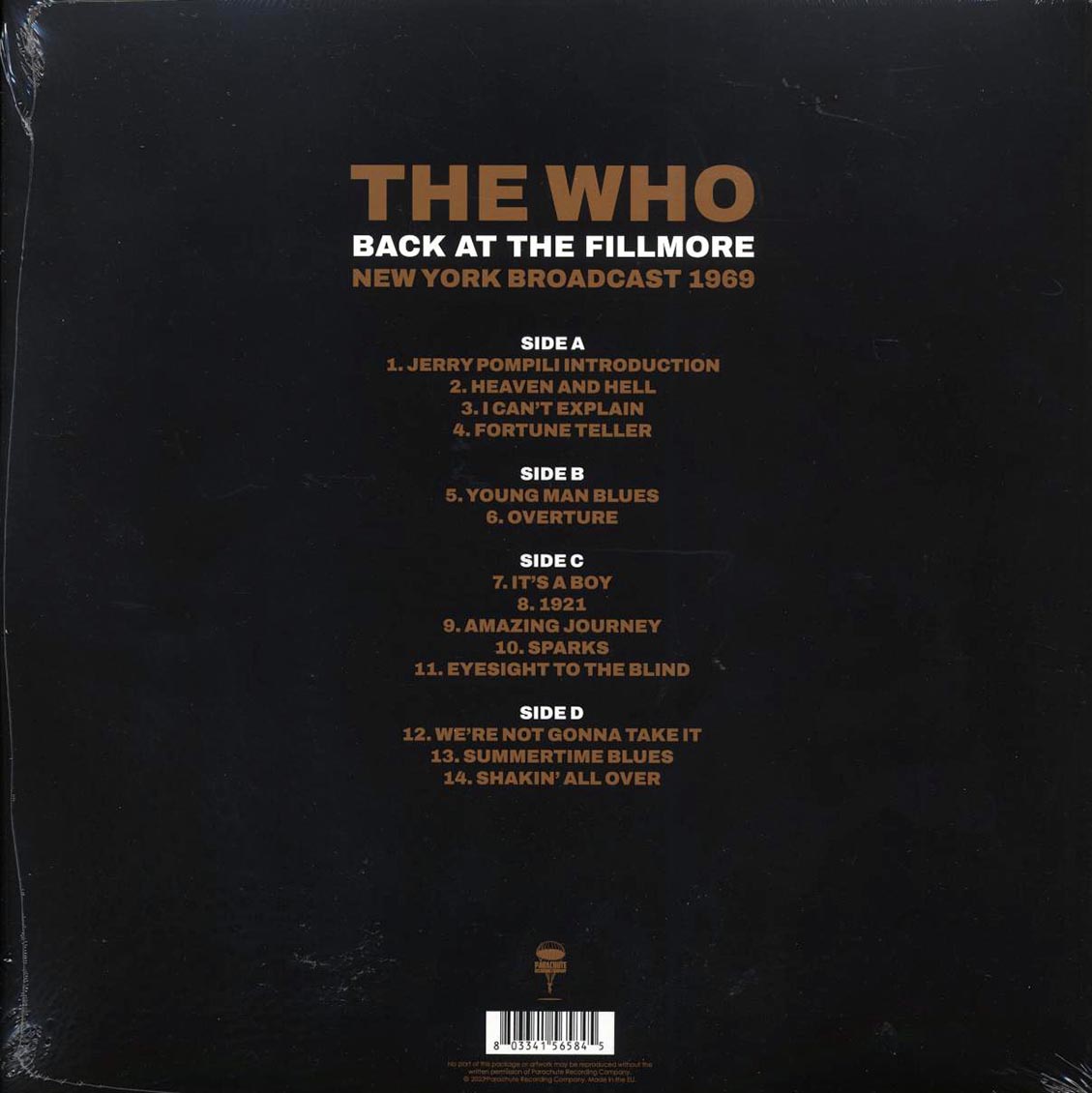 The Who - Back At The Fillmore: New York Broadcast 1969 (2xLP) vinyl LP back cover