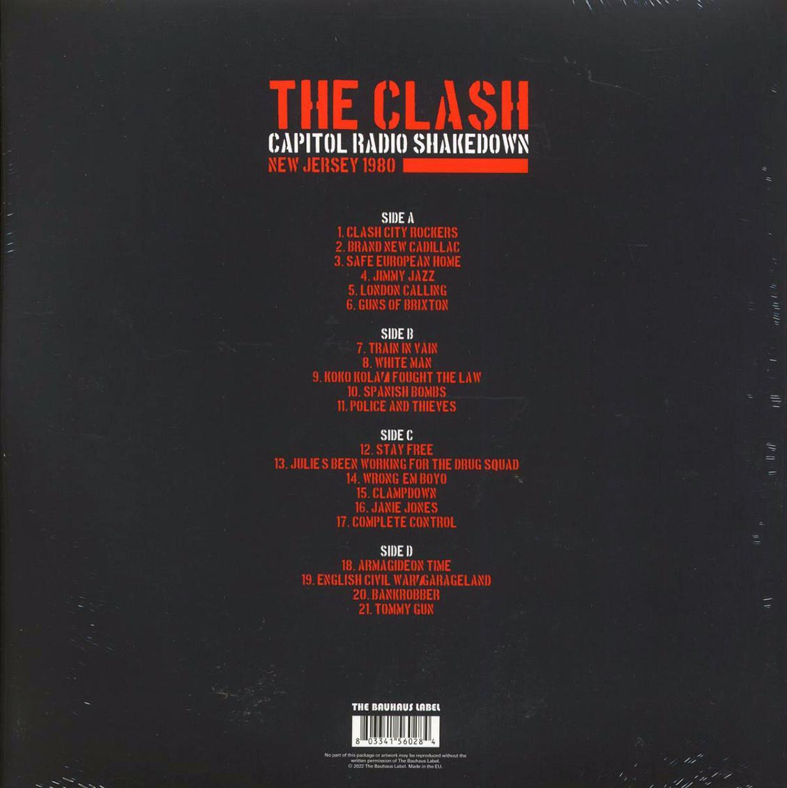The Clash - Capitol Radio Shakedown: New Jersey 1980 (ltd. ed.) (2xLP) (clear vinyl) vinyl LP back cover
