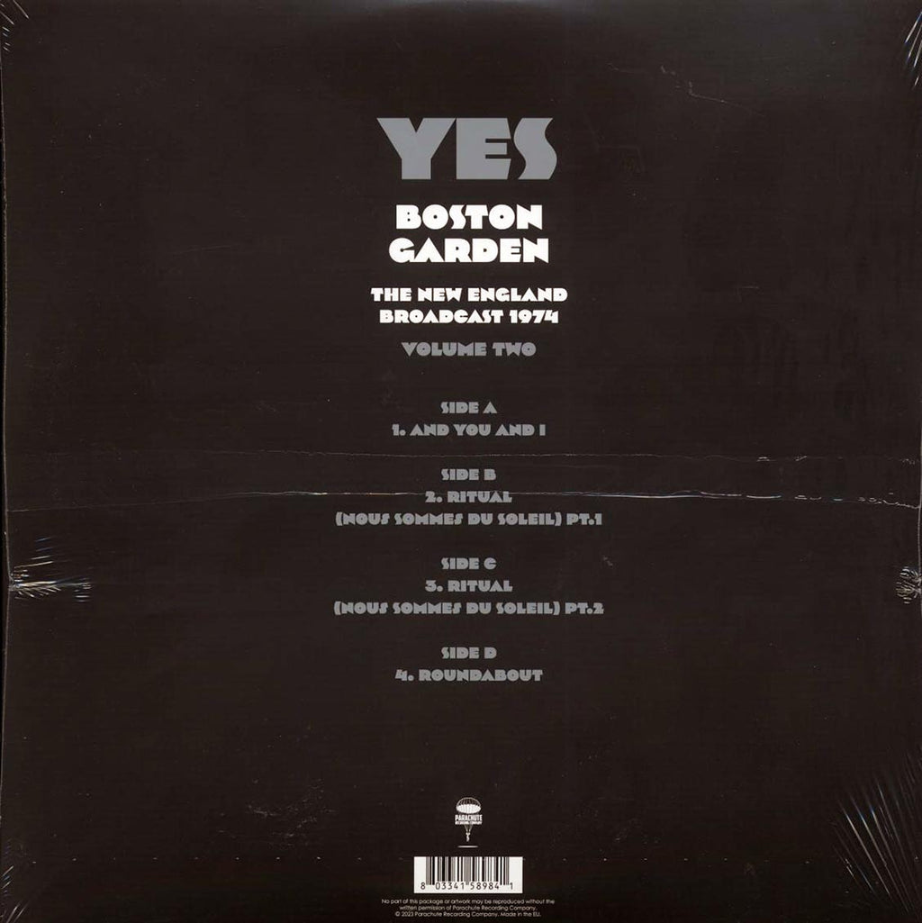Yes - Boston Garden Volume 2: The New England Broadcast 1974 (2xLP) vinyl LP back cover