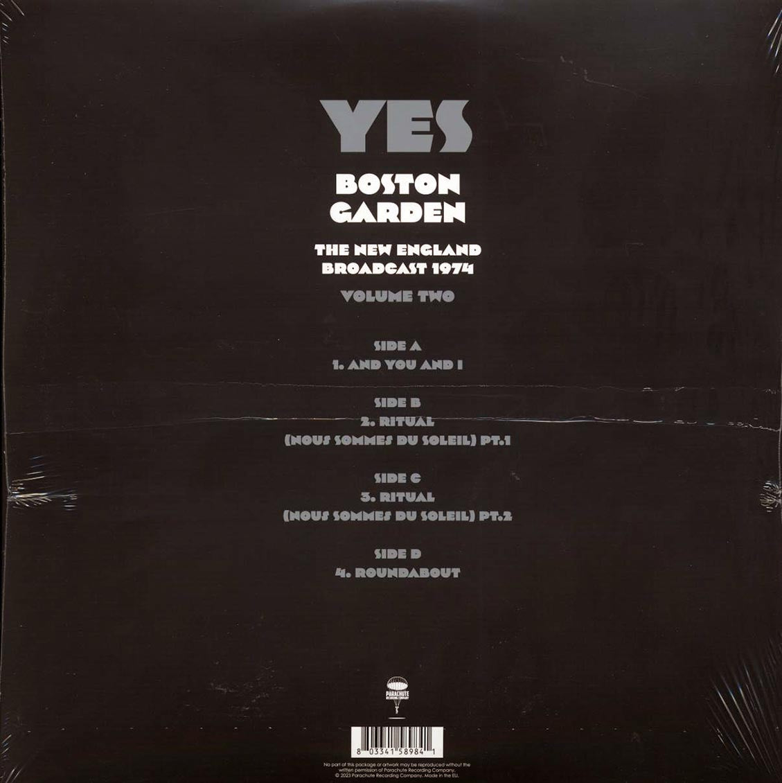 Yes - Boston Garden Volume 2: The New England Broadcast 1974 (2xLP) vinyl LP back cover