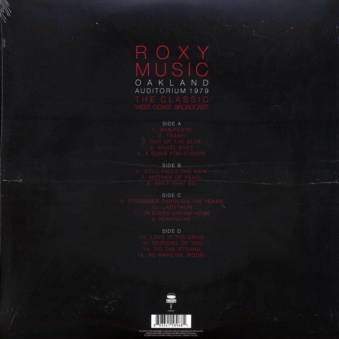 Roxy Music - Oakland Auditorium 1979: The Classic West Coast Broadcast (2xLP) vinyl LP back cover