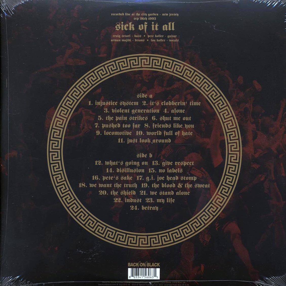 Sick Of It All - Live In A World Full Of Hate (ltd. ed.) (clear vinyl) vinyl LP back cover