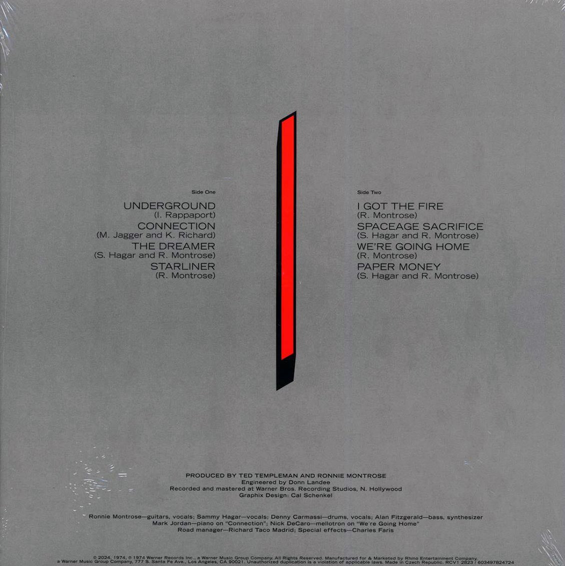 Montrose - Paper Money (ltd. ed.) (clear vinyl) vinyl LP back cover