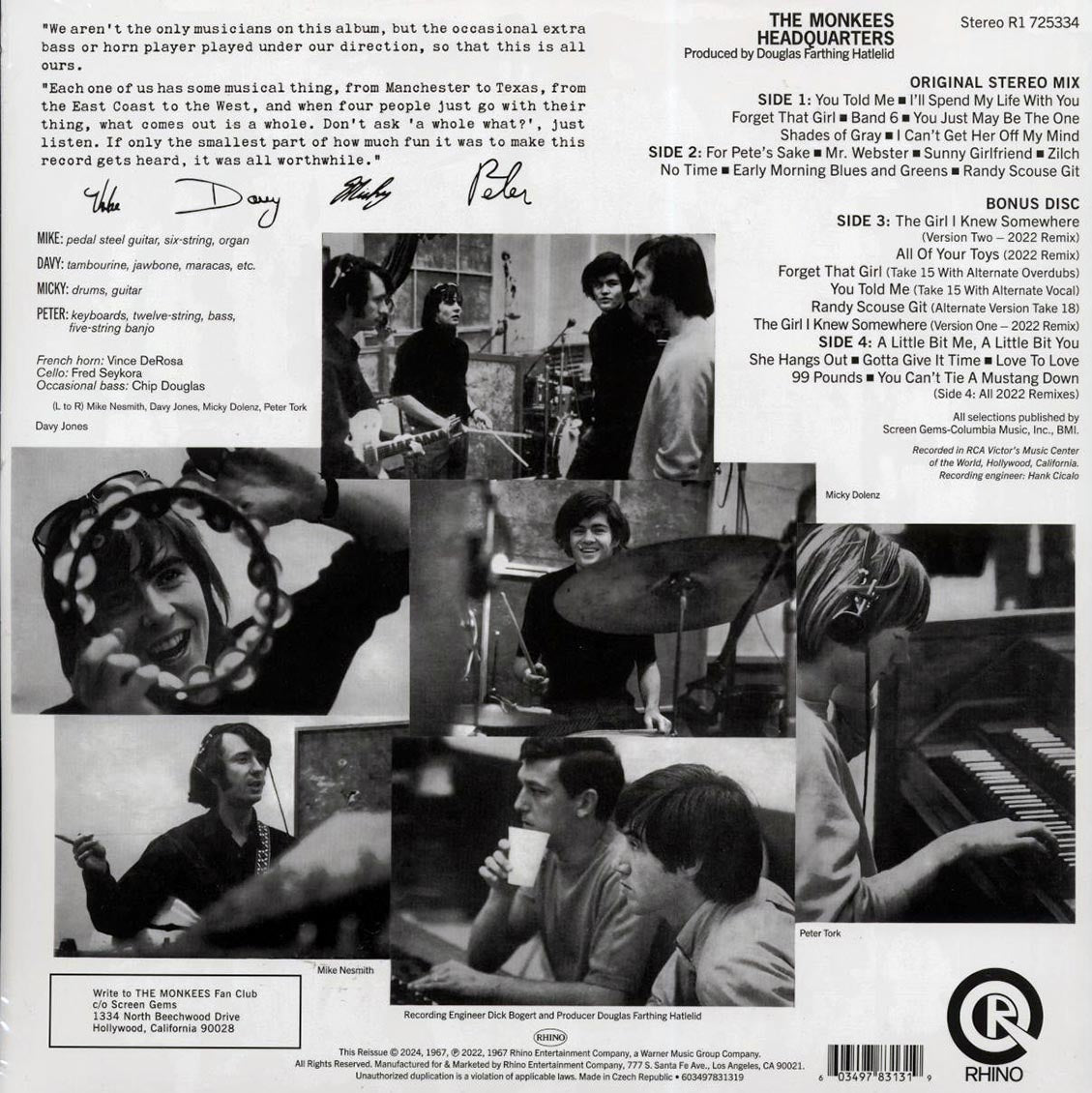 The Monkees - Headquarters (+13 bonus tracks) (ltd. ed.) (2xLP) vinyl LP back cover