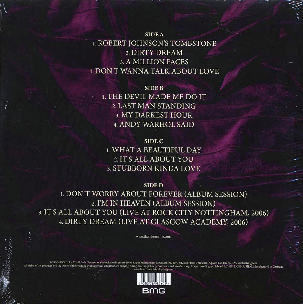 Thunder - Robert Johnson's Tombstone (+4 bonus tracks) (2xLP) (red/purple vinyl) vinyl LP back cover