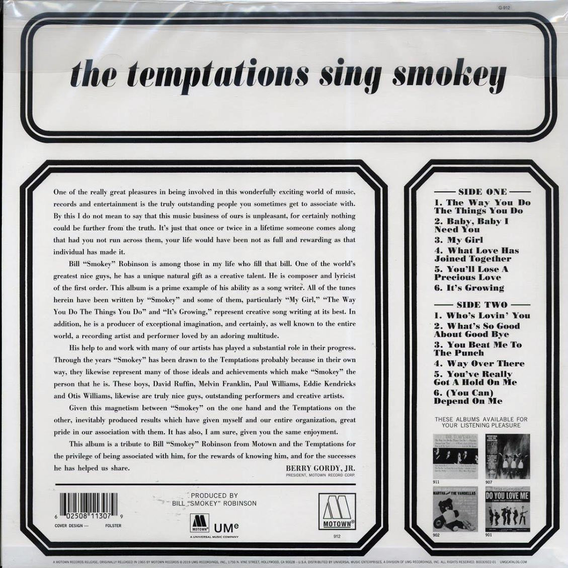 The Temptations - The Temptations Sing Smokey (mono) (ltd. ed.) (180g) (remastered) (audiophile) vinyl LP back cover
