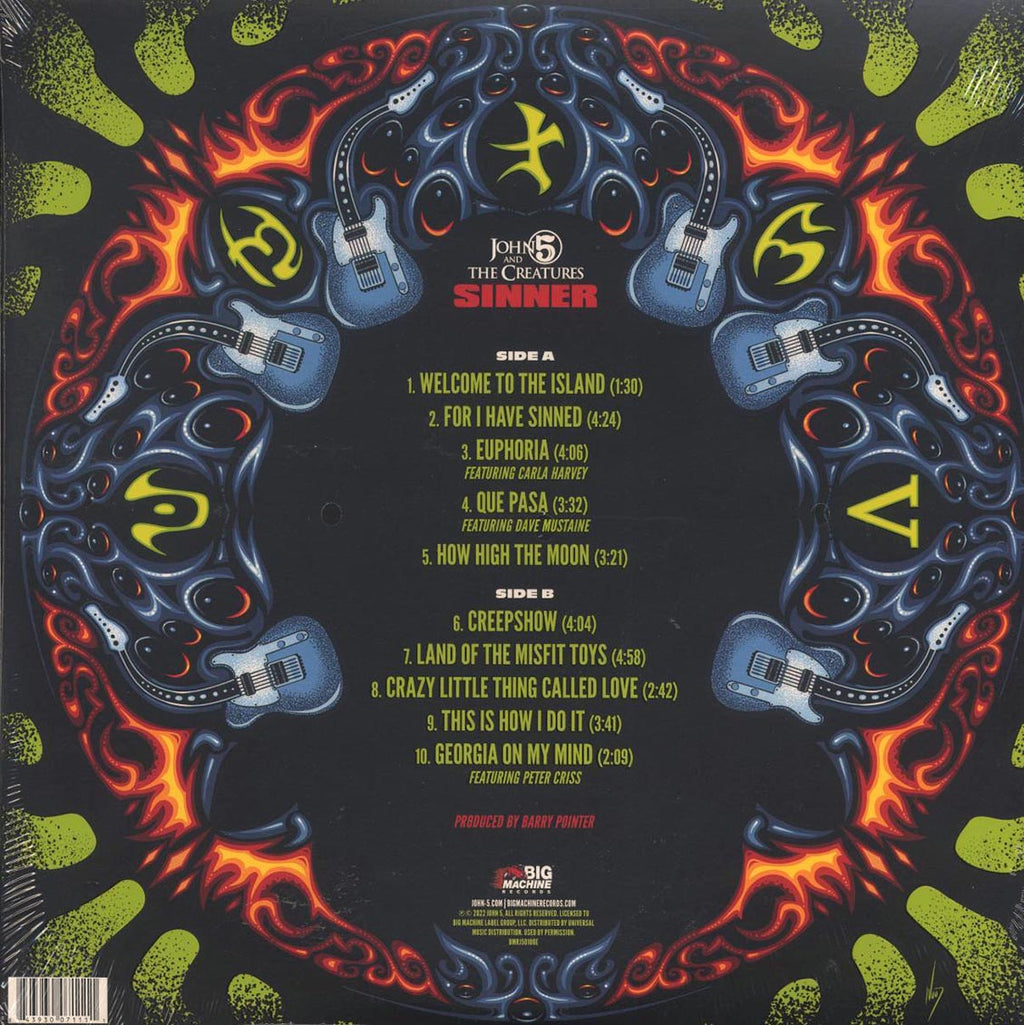 John 5 - Sinner (yellow vinyl) vinyl LP back cover