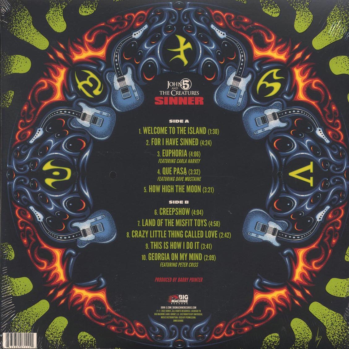 John 5 - Sinner (yellow vinyl) vinyl LP back cover