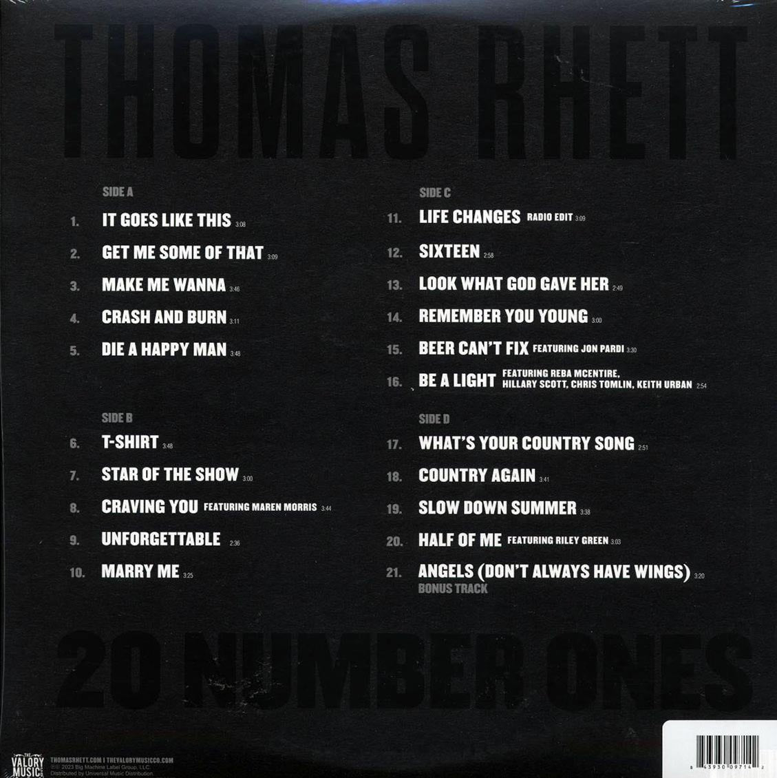 Thomas Rhett - 20 Number Ones (ltd. ed.) (2xLP) (gold vinyl) vinyl LP back cover