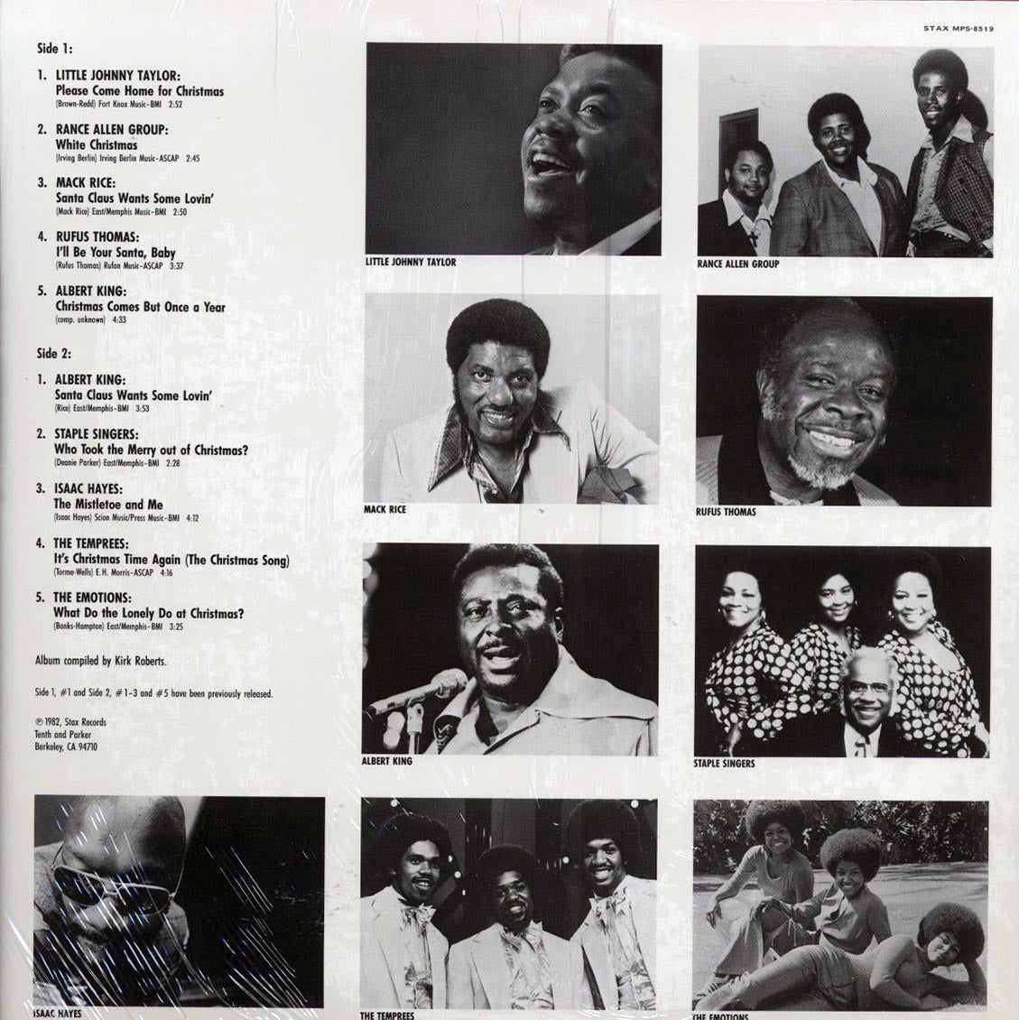 Isaac Hayes, Rufus Thomas, The Staple Singers, Albert King, Etc. - It's Christmas Time Again (1982 PRESS) (orig. press) vinyl LP back cover