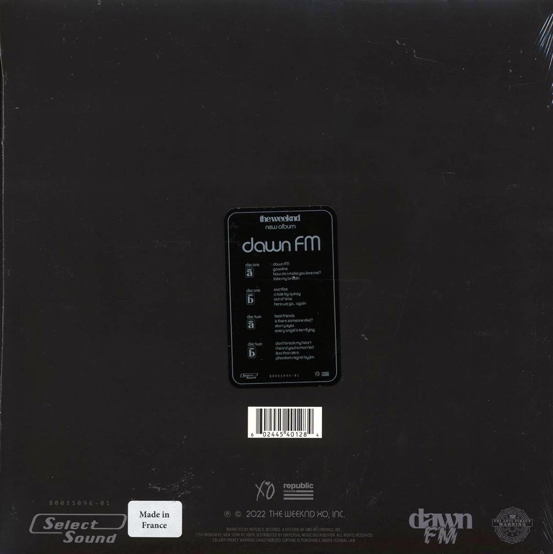 The Weeknd - Dawn FM (2xLP) vinyl LP back cover